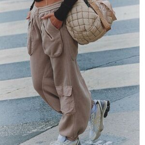Free People Buckle up Cargo Sweatpants in sand